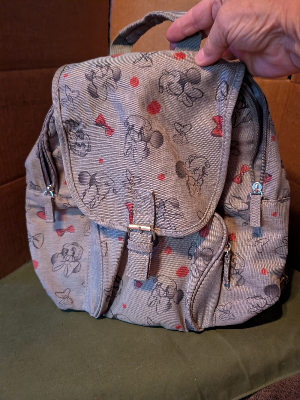 Grey & Red Minnie Mouse Print Canvas Backpack - Casual Women’s Bag